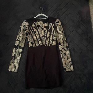 Gold floral and black dress